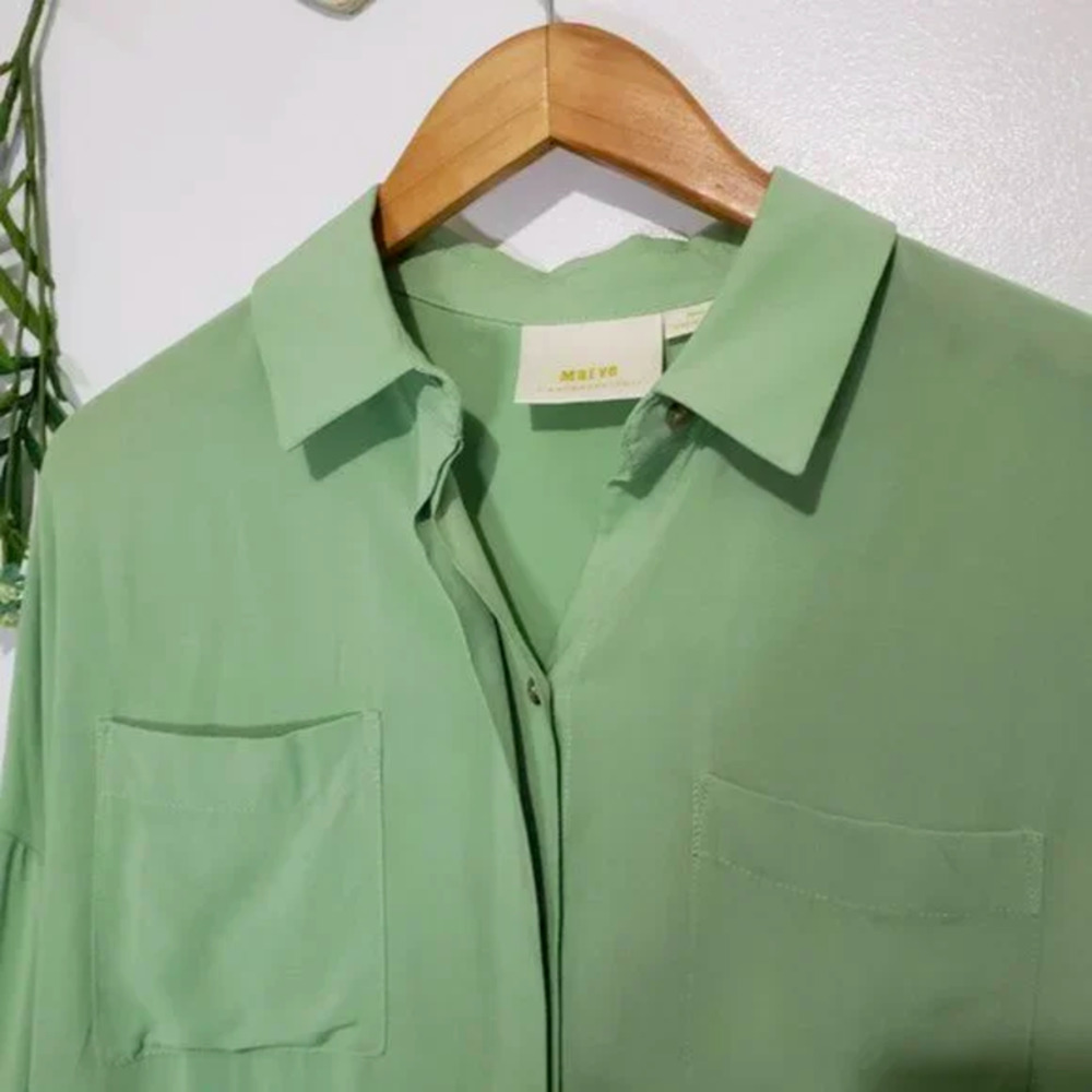 ANTHRO MAEVE sandbridge button down hi-lo tie top S - Picture 5 of 7